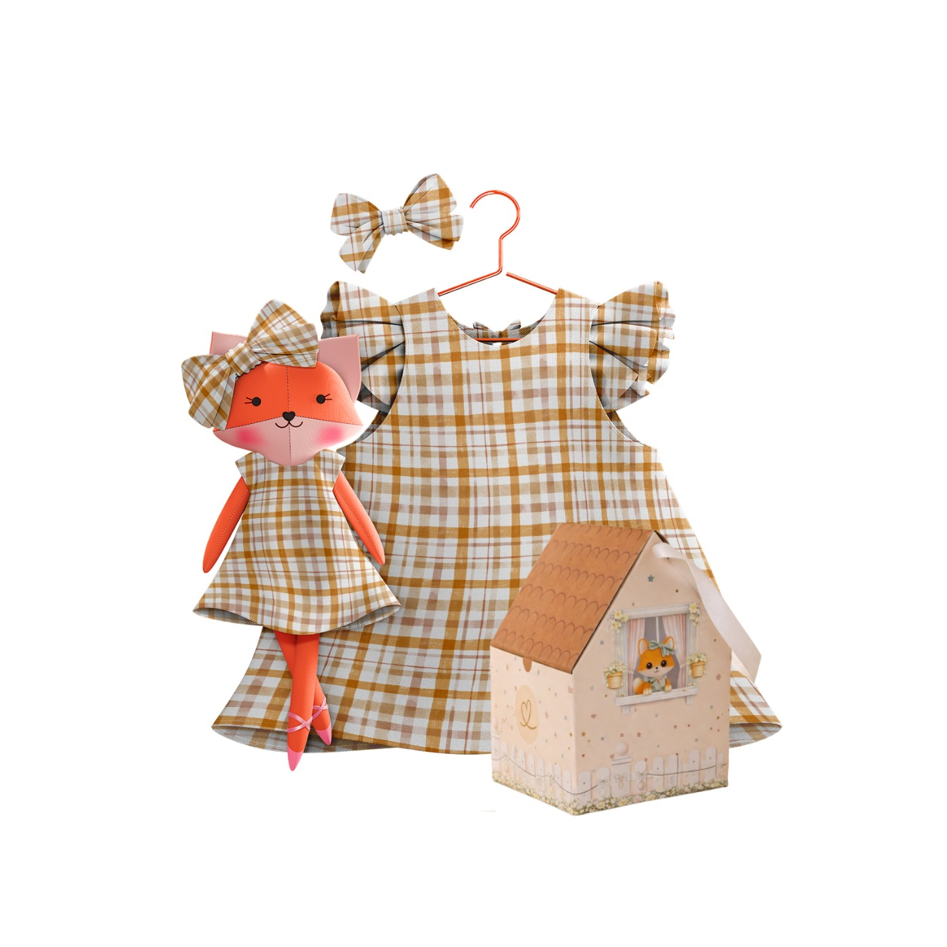 Kit Boneca Dona Raposa Xadrez