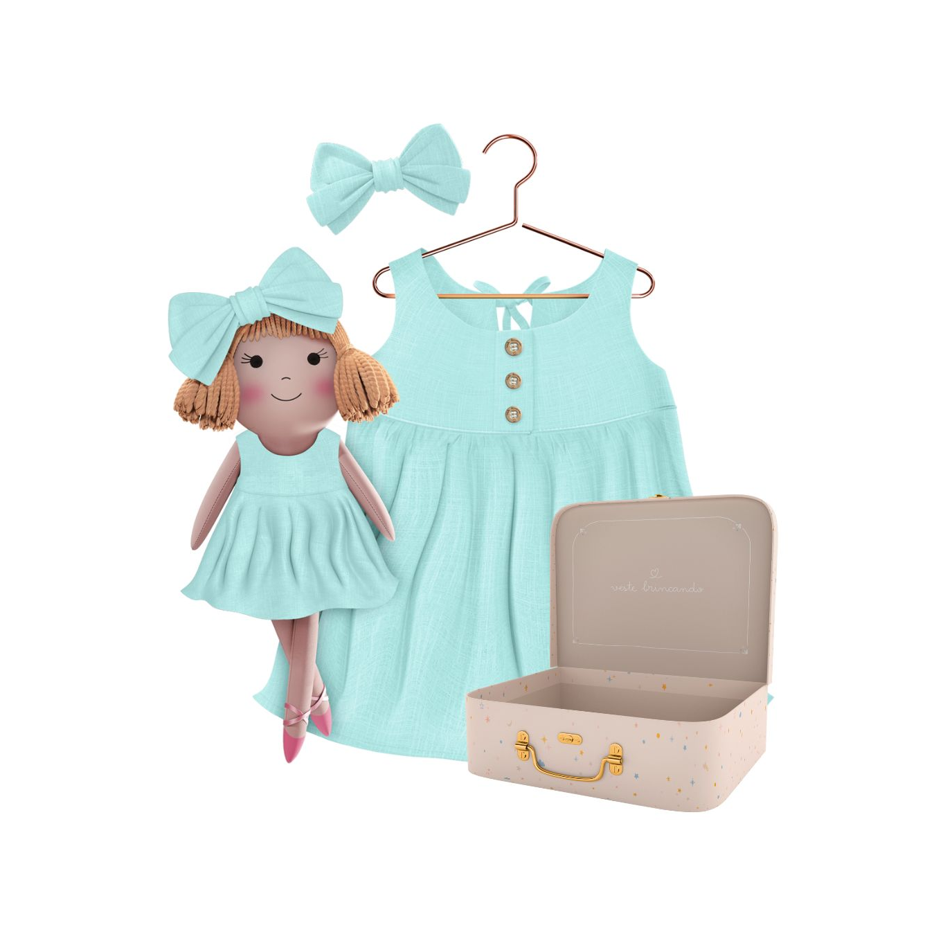 Kit Boneca Nina Liso Verde + Petit Case