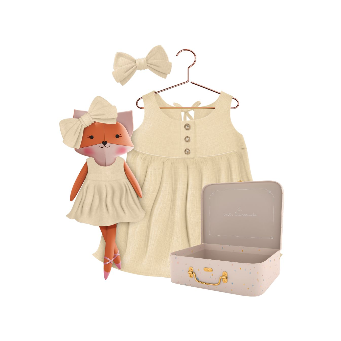 Kit Boneca Dona Raposa Liso Amarelo + Petit Case