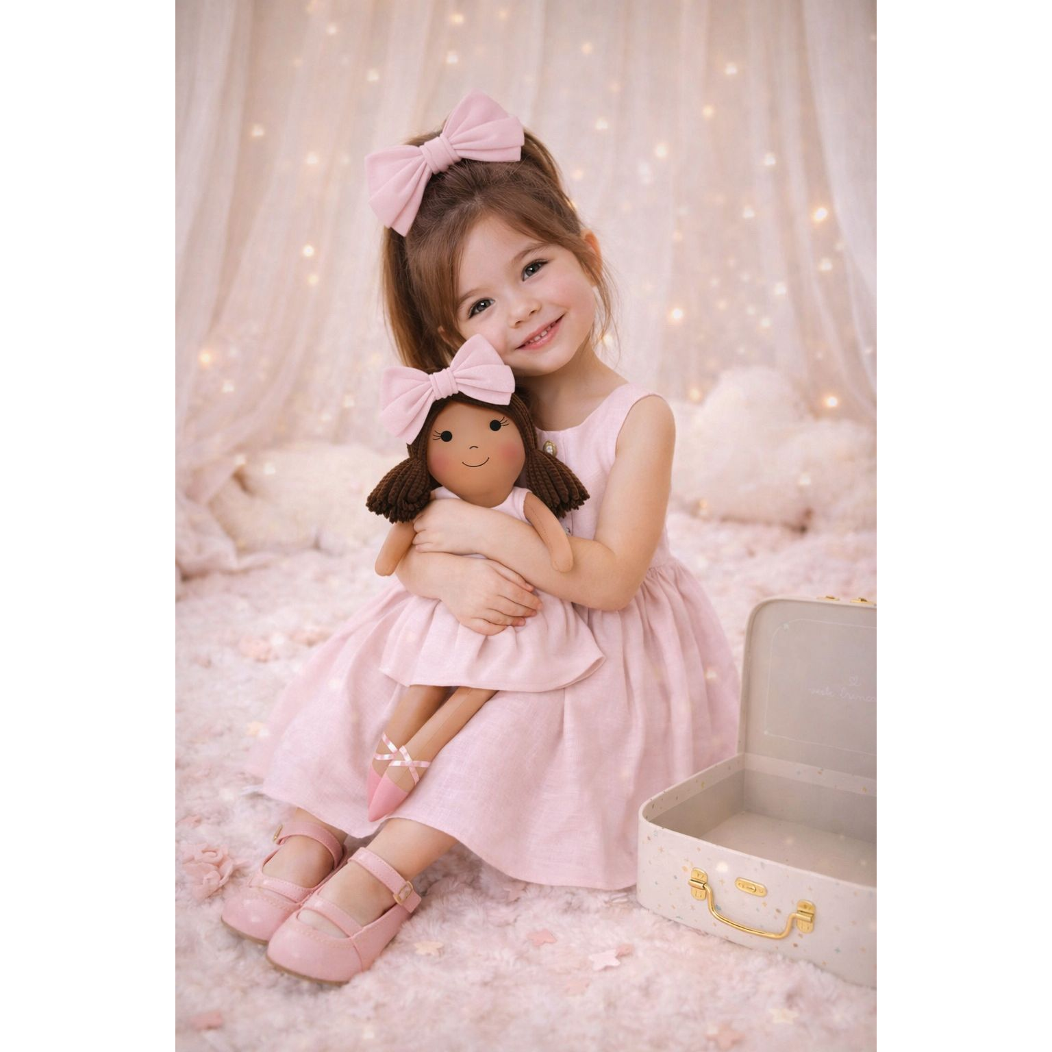Kit Boneca Manu Liso Rosa + Petit Case