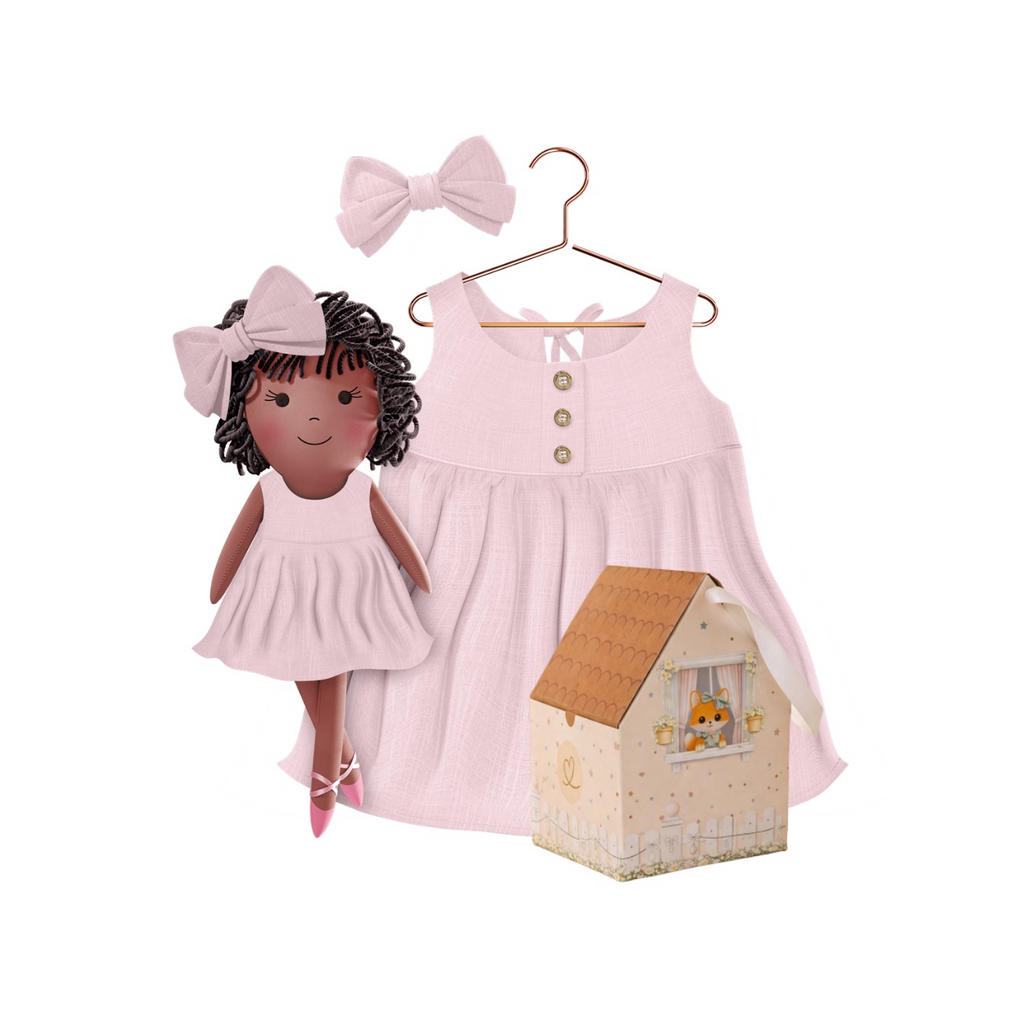 Kit Boneca Bella Liso Rosa