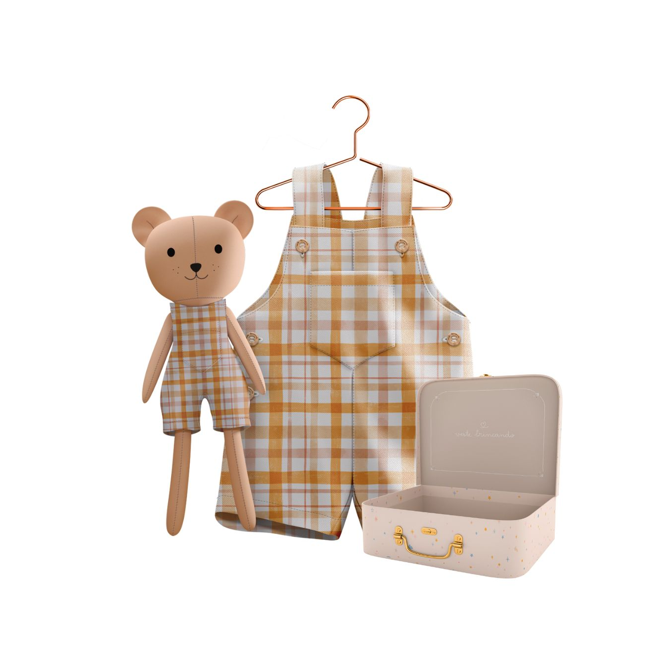Kit Boneco Urso Xadrez + Petit Case