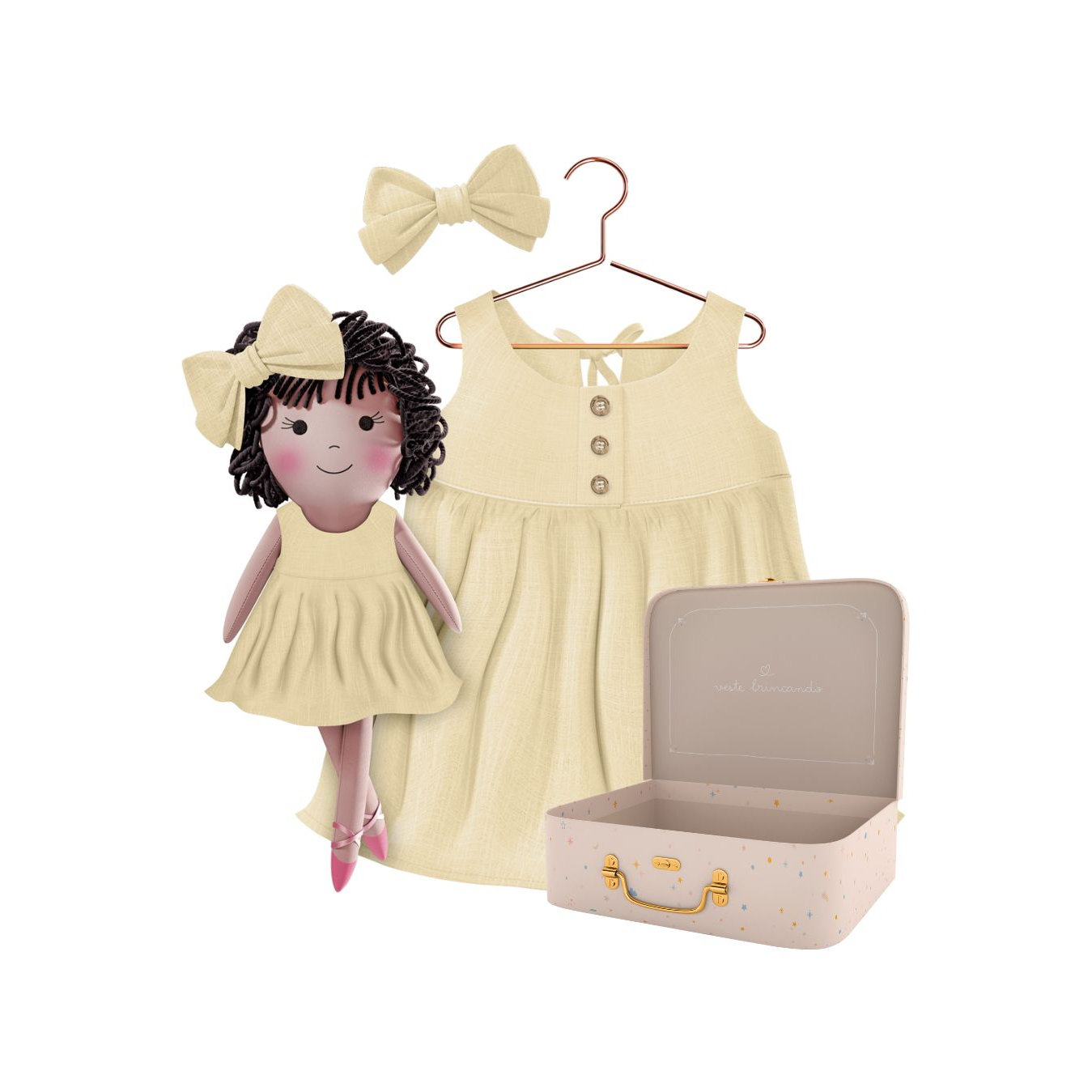 Kit Boneca Nelinha Liso Amarelo + Petit Case