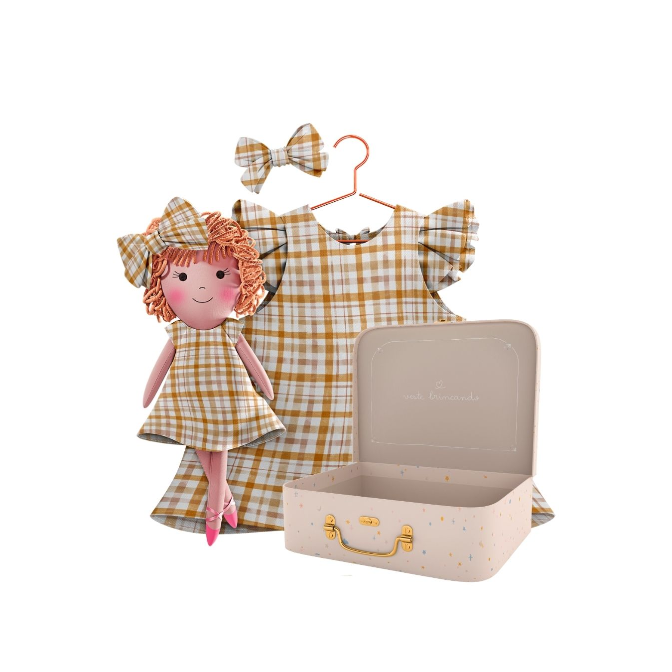 Kit Boneca Aninha Xadrez + Petit Case
