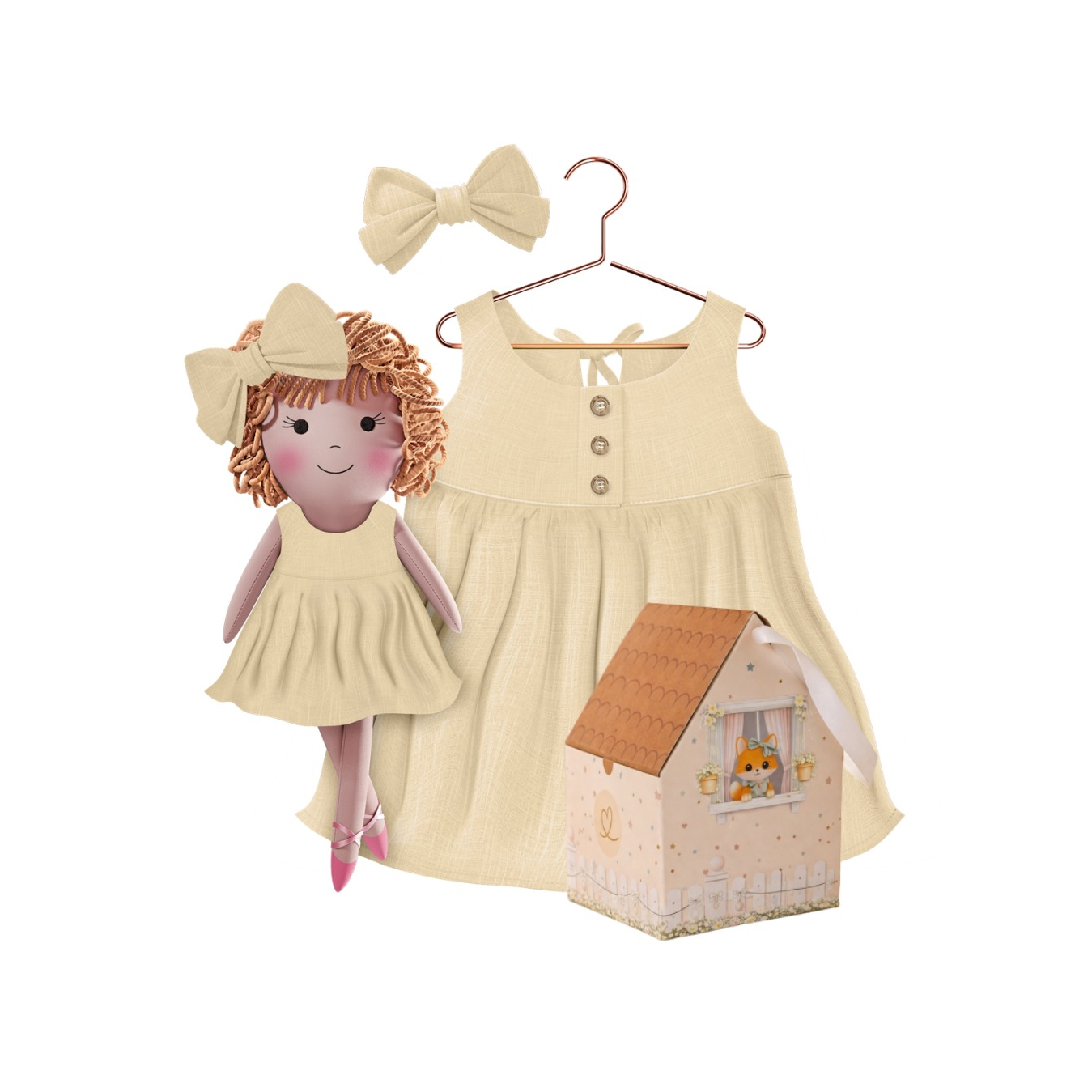 Kit Boneca Aninha Liso Amarelo