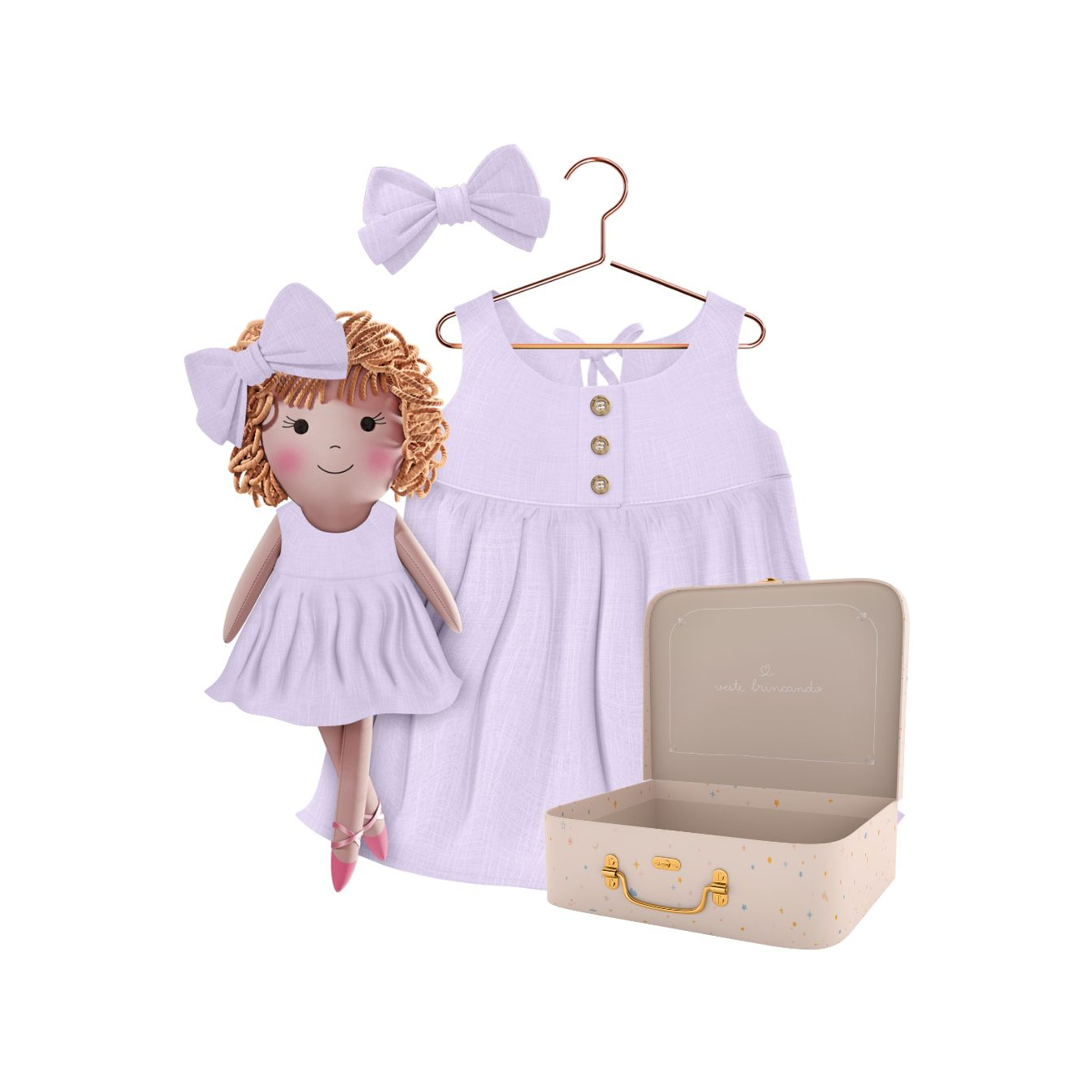 Kit Boneca Aninha Liso Lilás + Petit Case