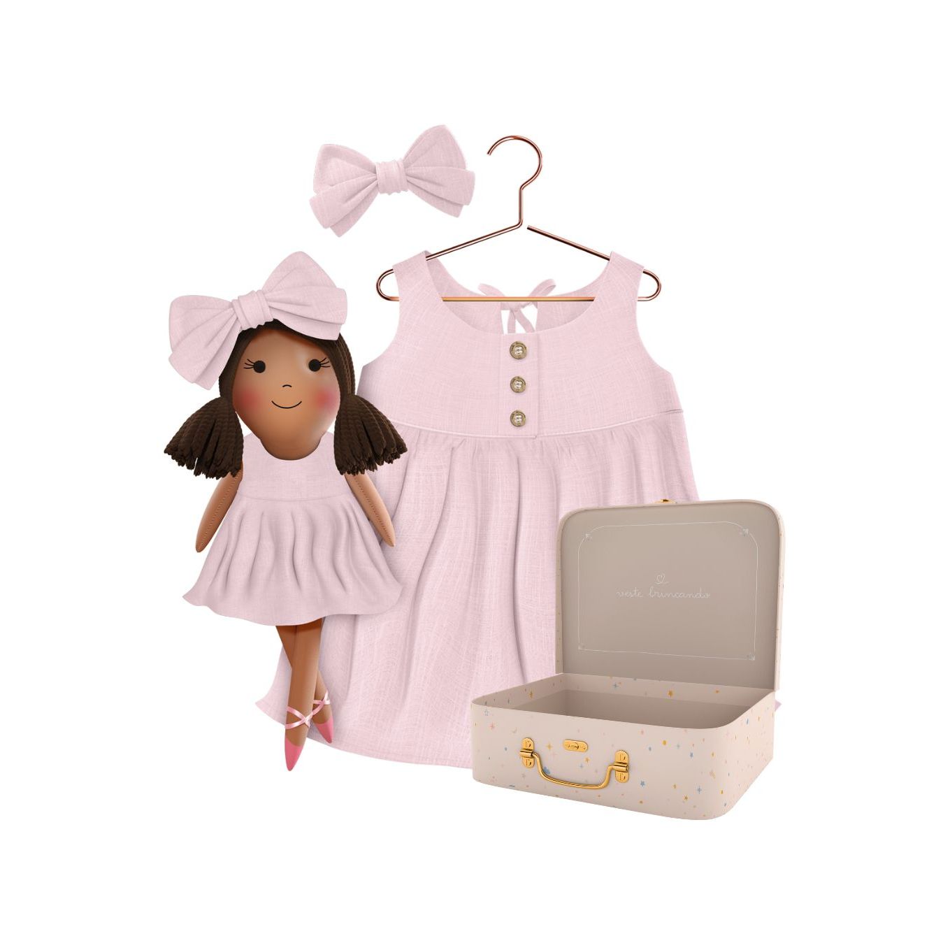 Kit Boneca Manu Liso Rosa + Petit Case