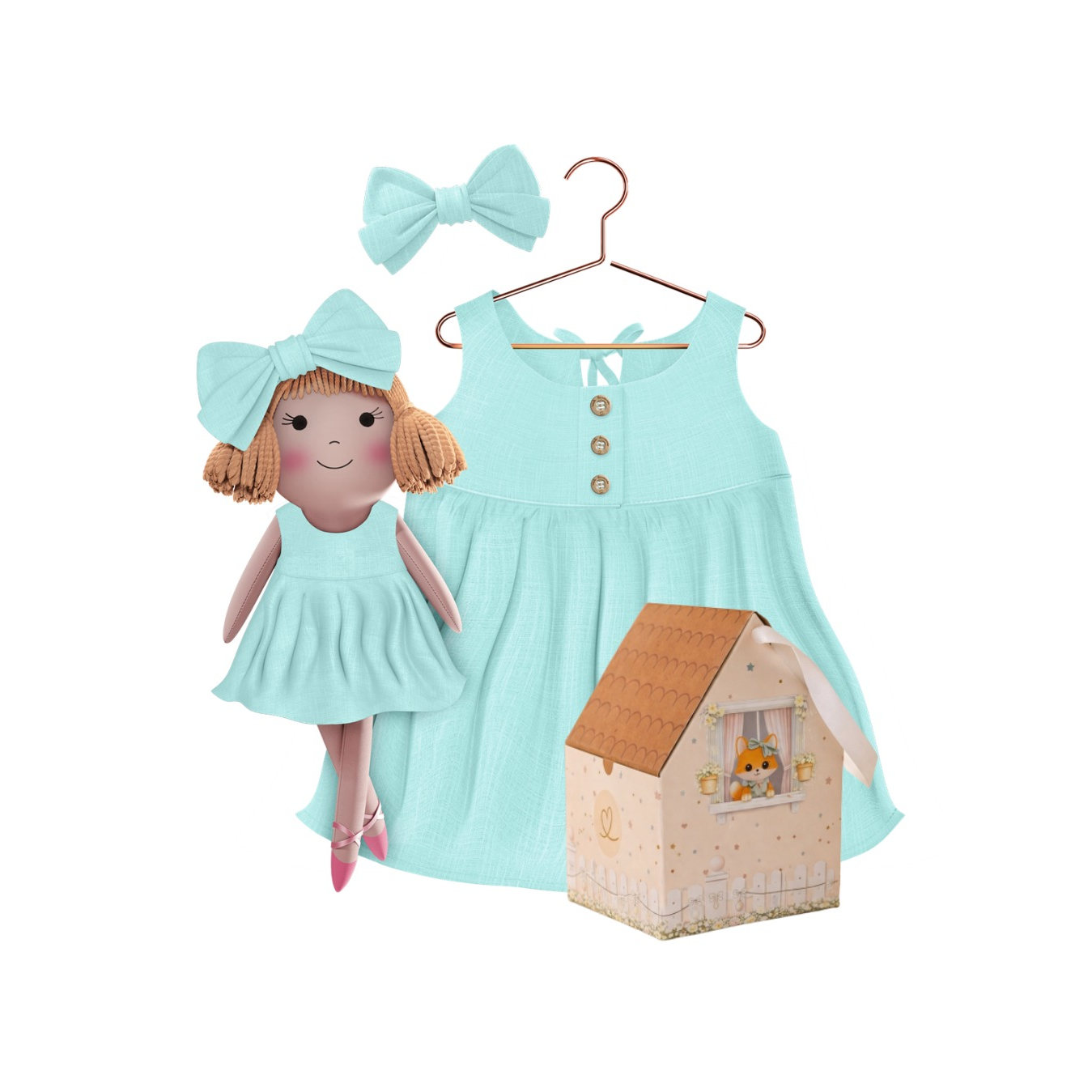 Kit Boneca Nina Liso Verde Água