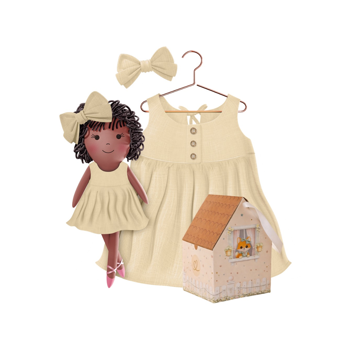 Kit Boneca Bella Liso Amarelo