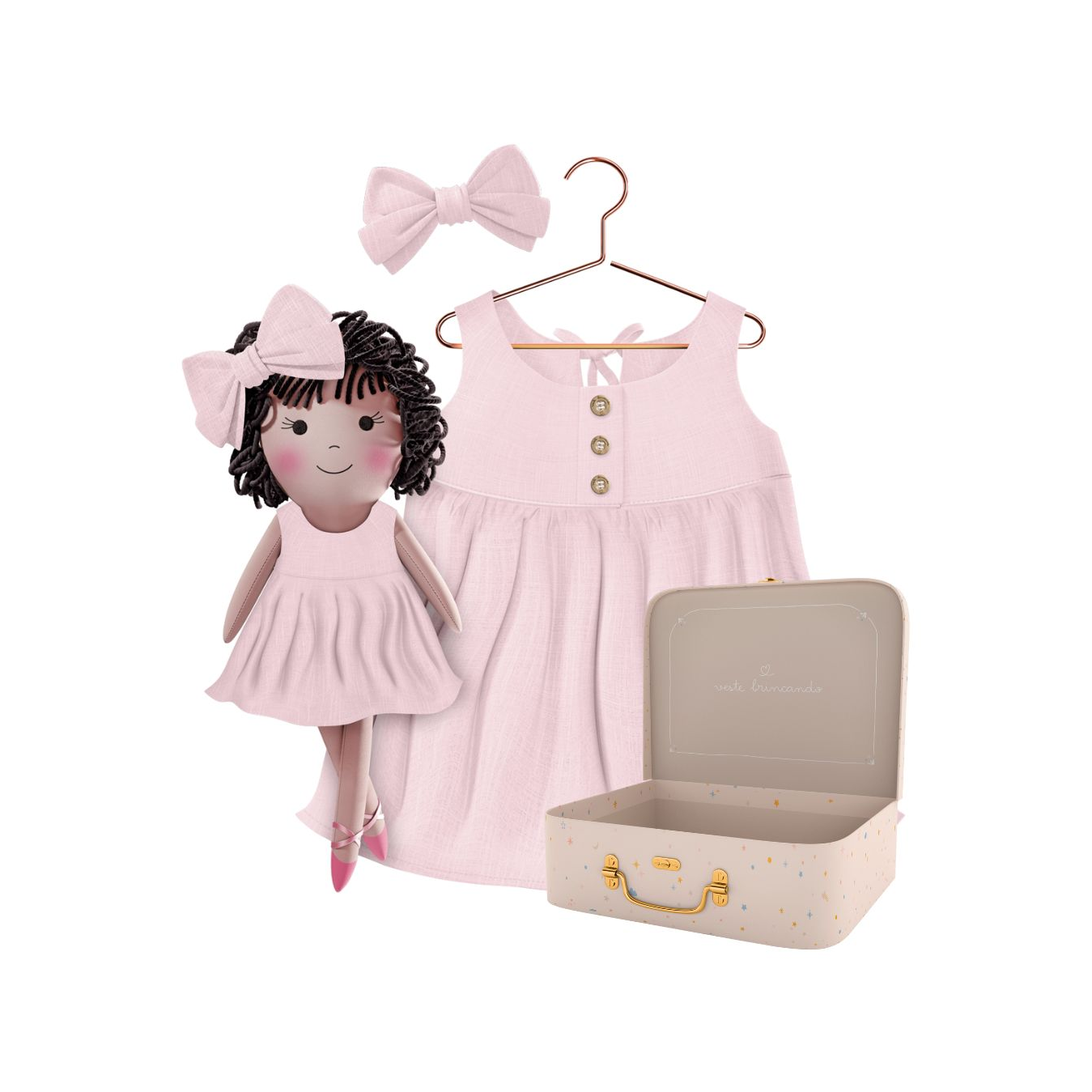Kit Boneca Nelinha Liso Rosa + Petit Case