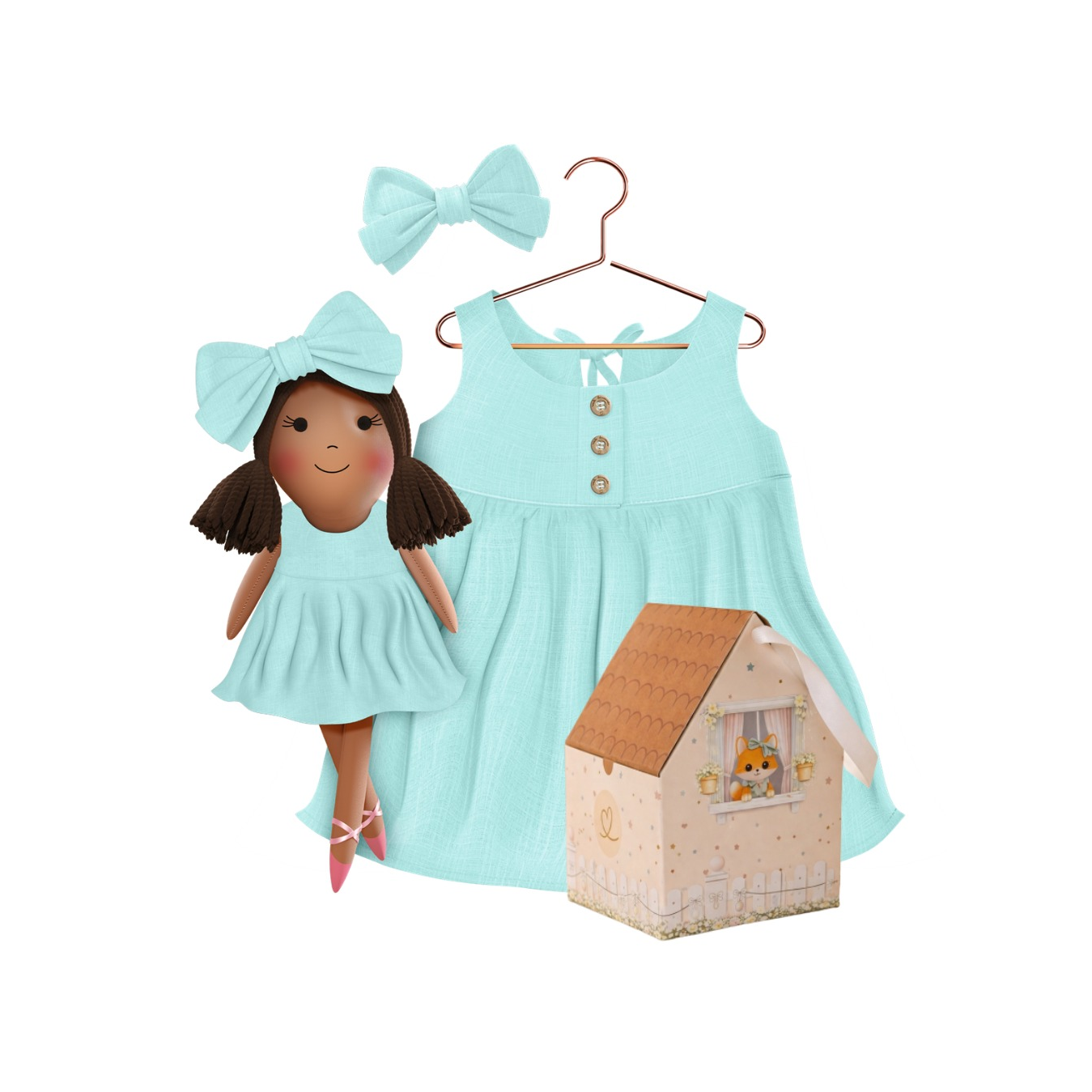 Kit Boneca Manu Liso Verde Água