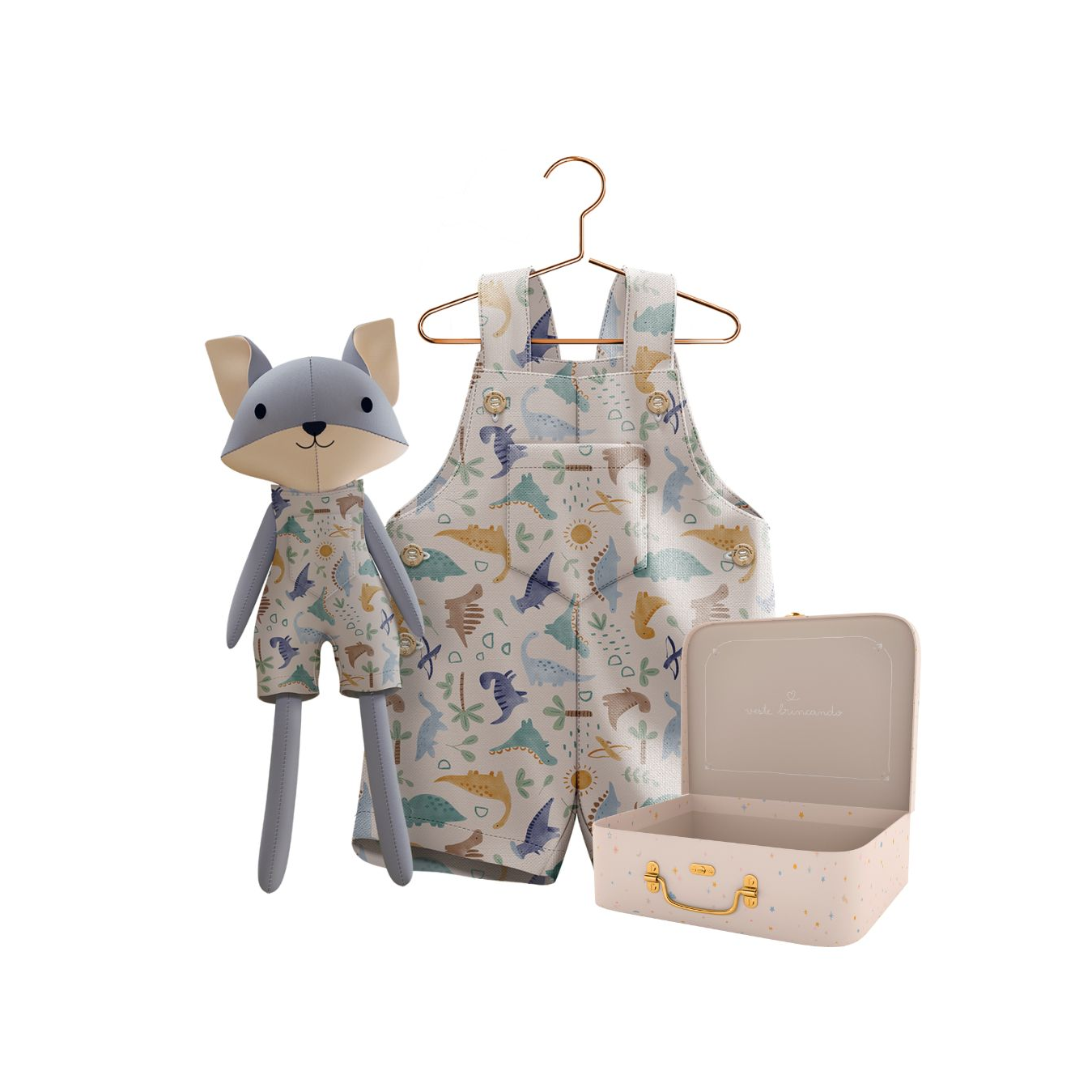 Kit Boneco Raposo Dinos + Petit Case