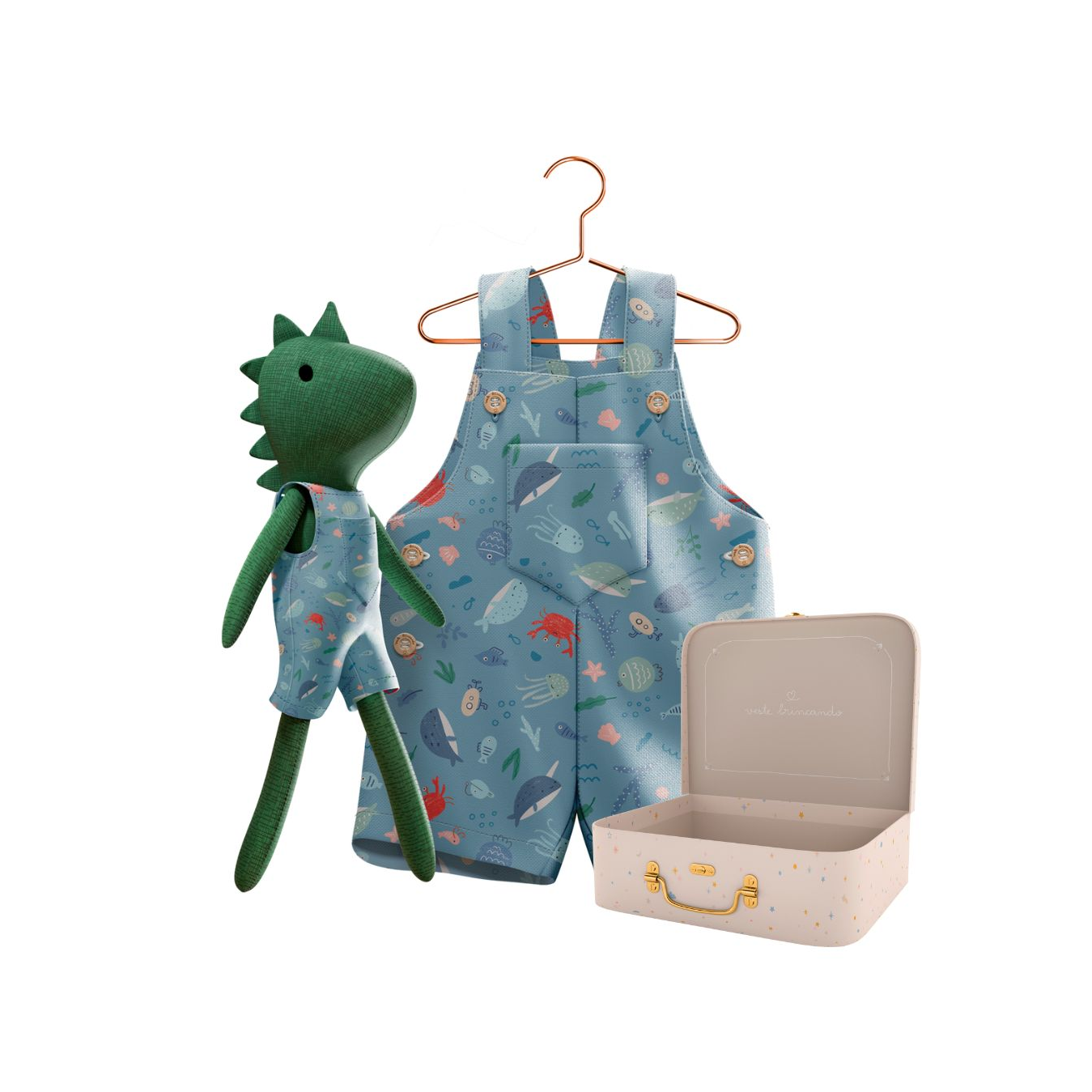 Kit Boneco Dino Fundo do Mar + Petit Case