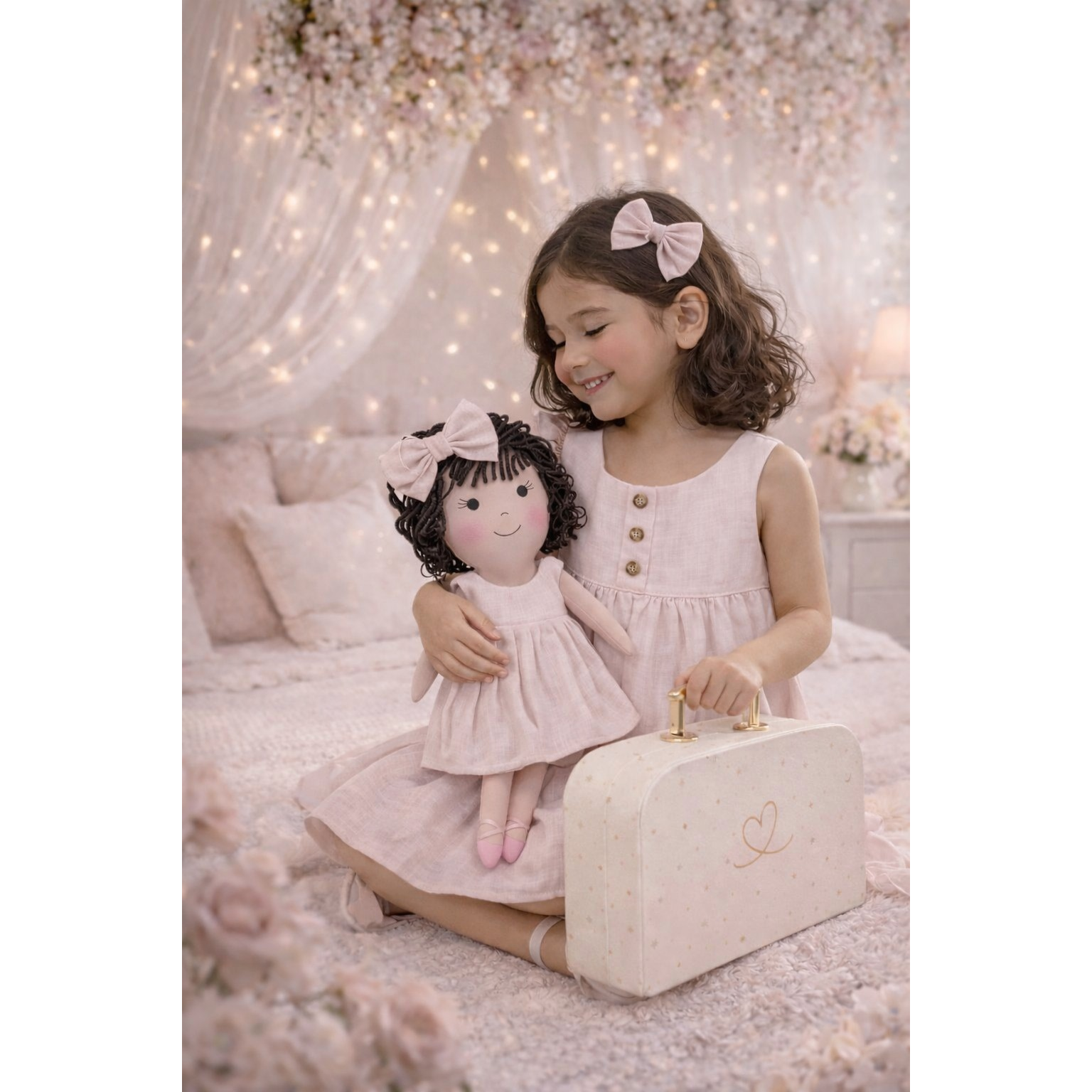 Kit Boneca Nelinha Liso Rosa + Petit Case