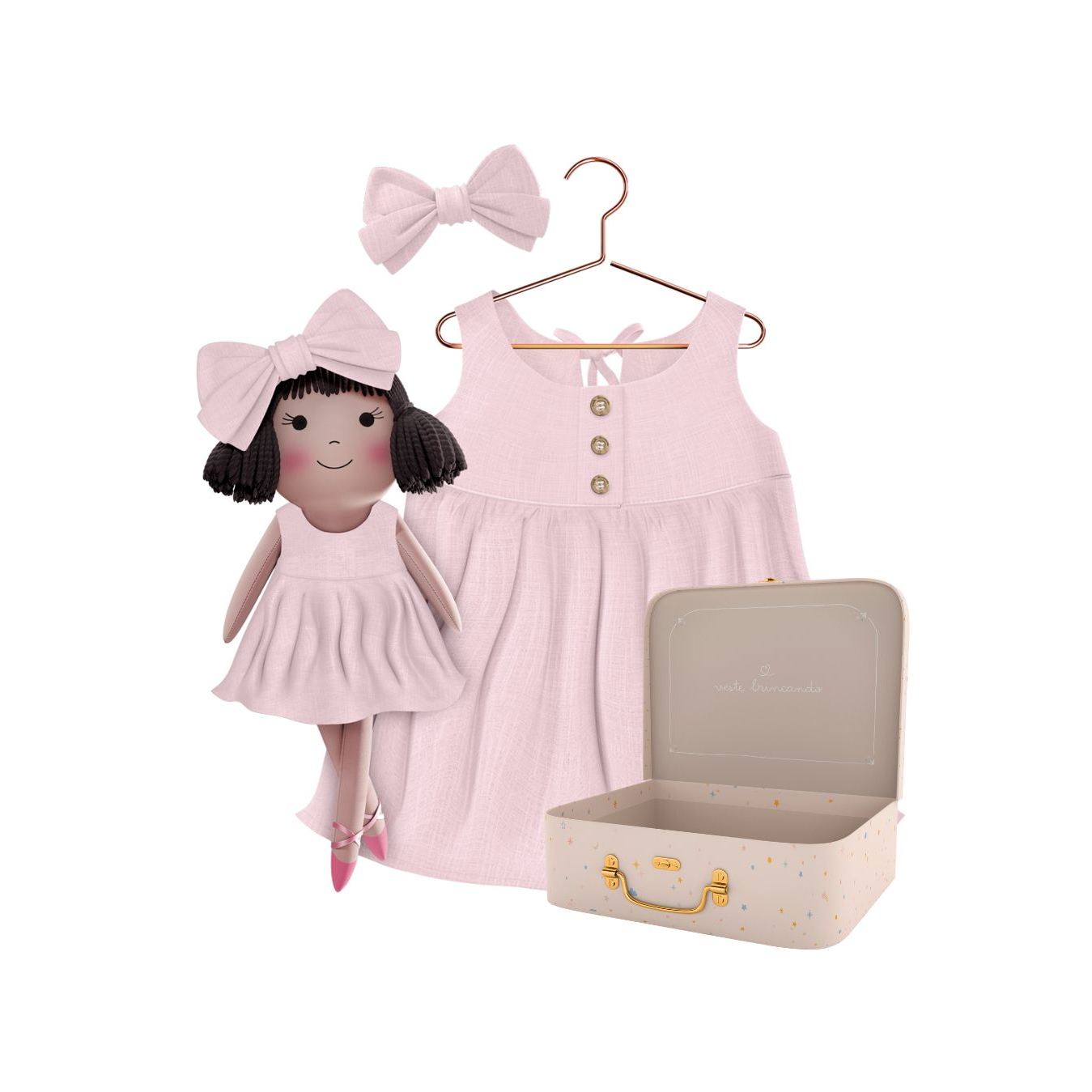 Kit Boneca Alice Liso Rosa + Petit Case
