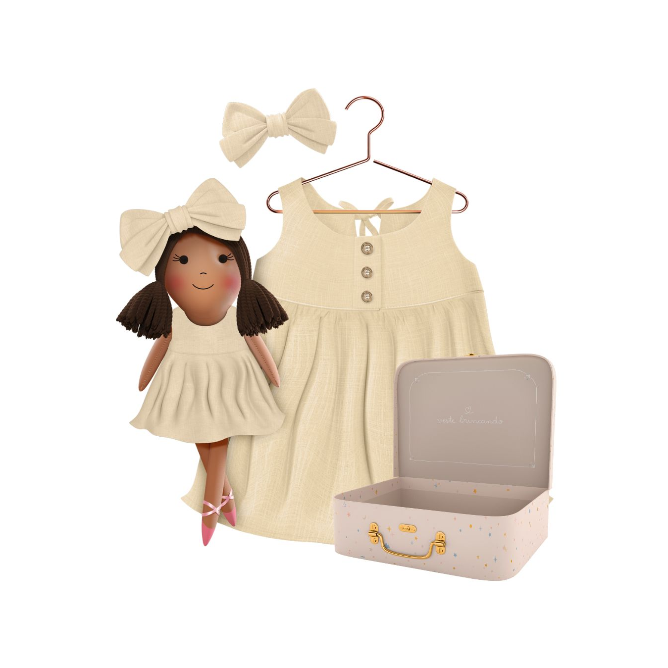 Kit Boneca Manu Liso Amarelo + Petit Case