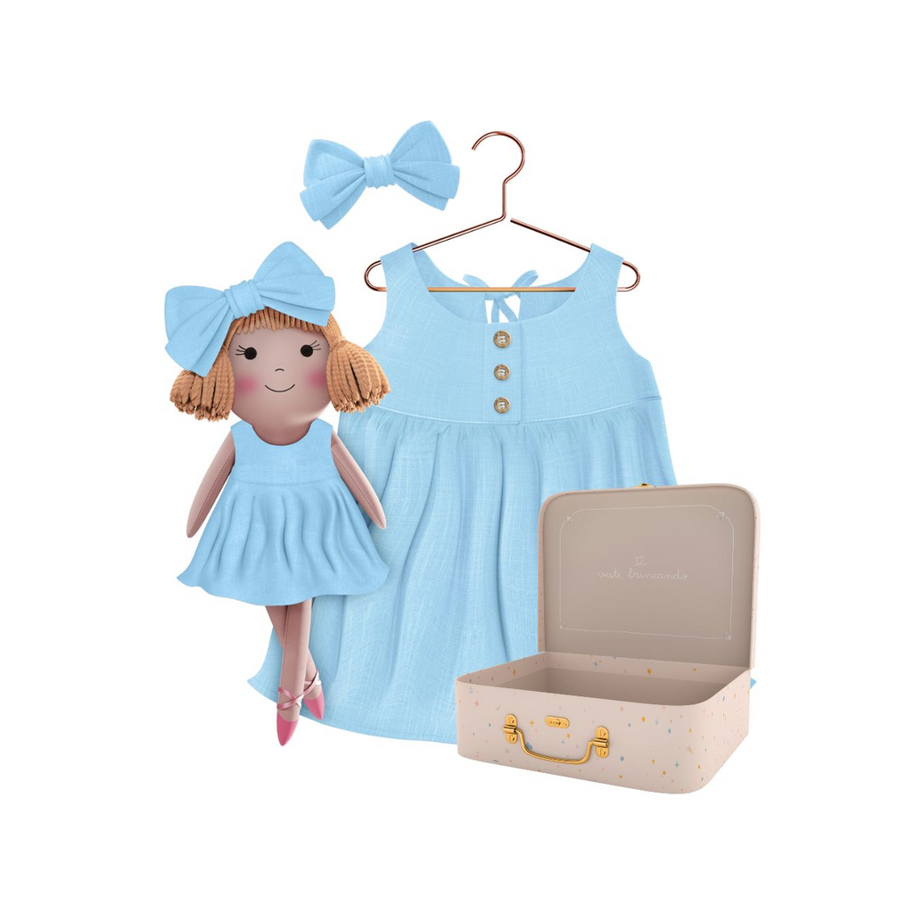 Kit Boneca Nina Liso Azul+ Petit Case
