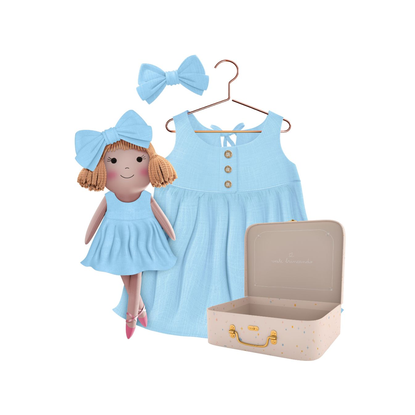Kit Boneca Nina Liso Azul+ Petit Case