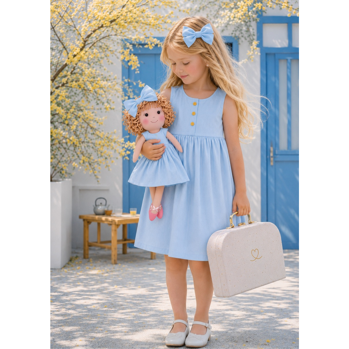 Kit Boneca Aninha Liso Azul + Petit Case