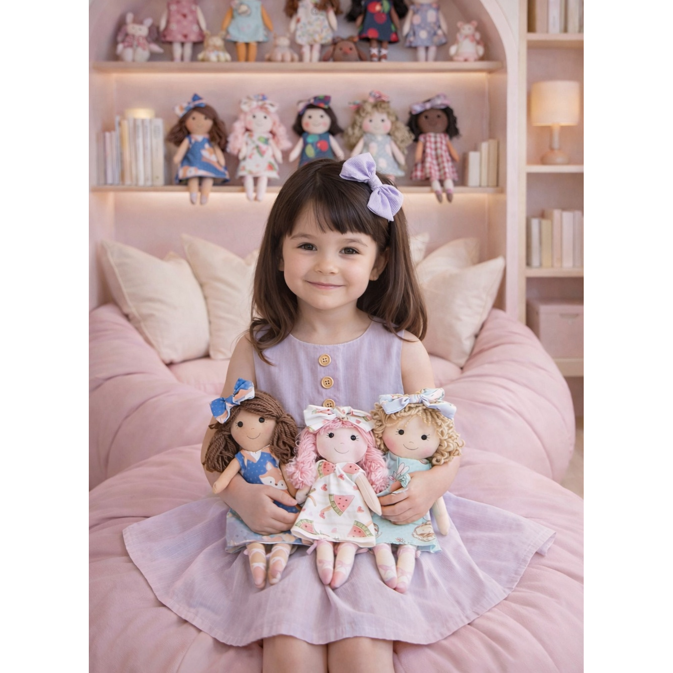 Kit Surpresa (3 bonecas minis sortidas) + Vestido e Laço Lilás