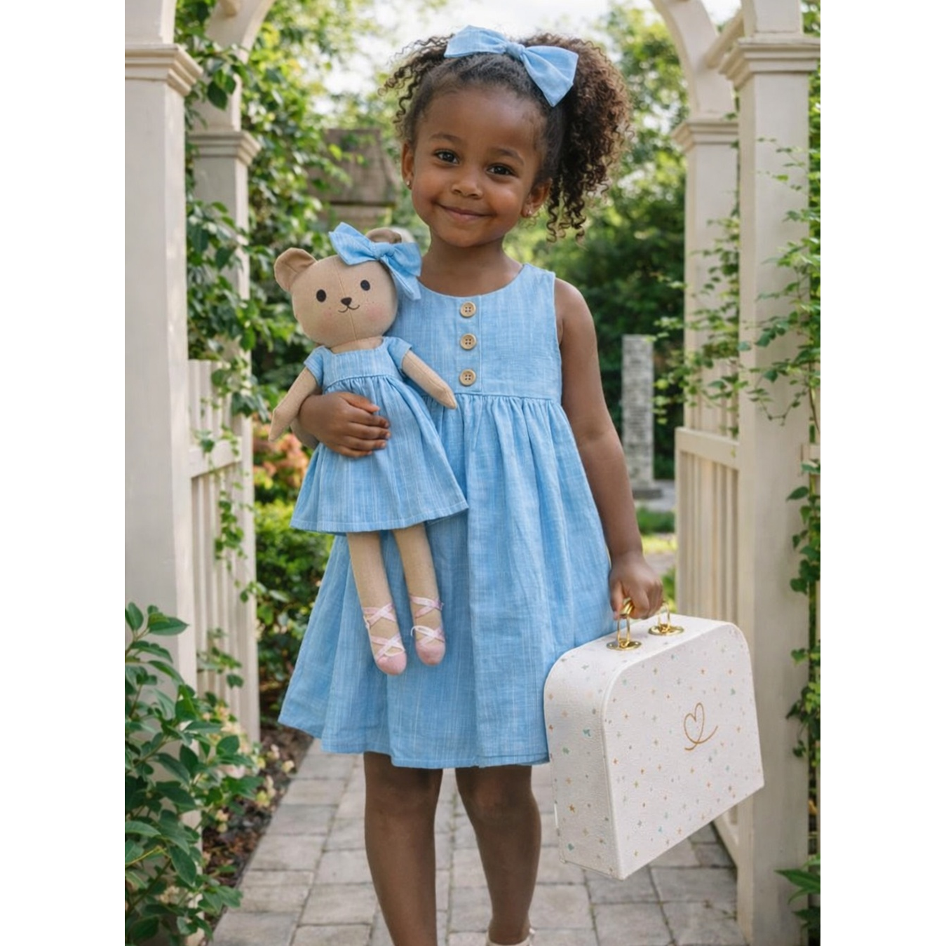 Kit Boneca Ursinha Mel Liso Azul+ Petit Case
