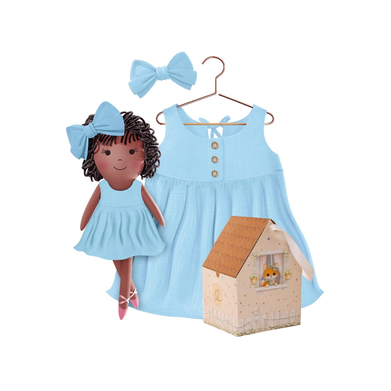 Kit Boneca Bella Liso Azul