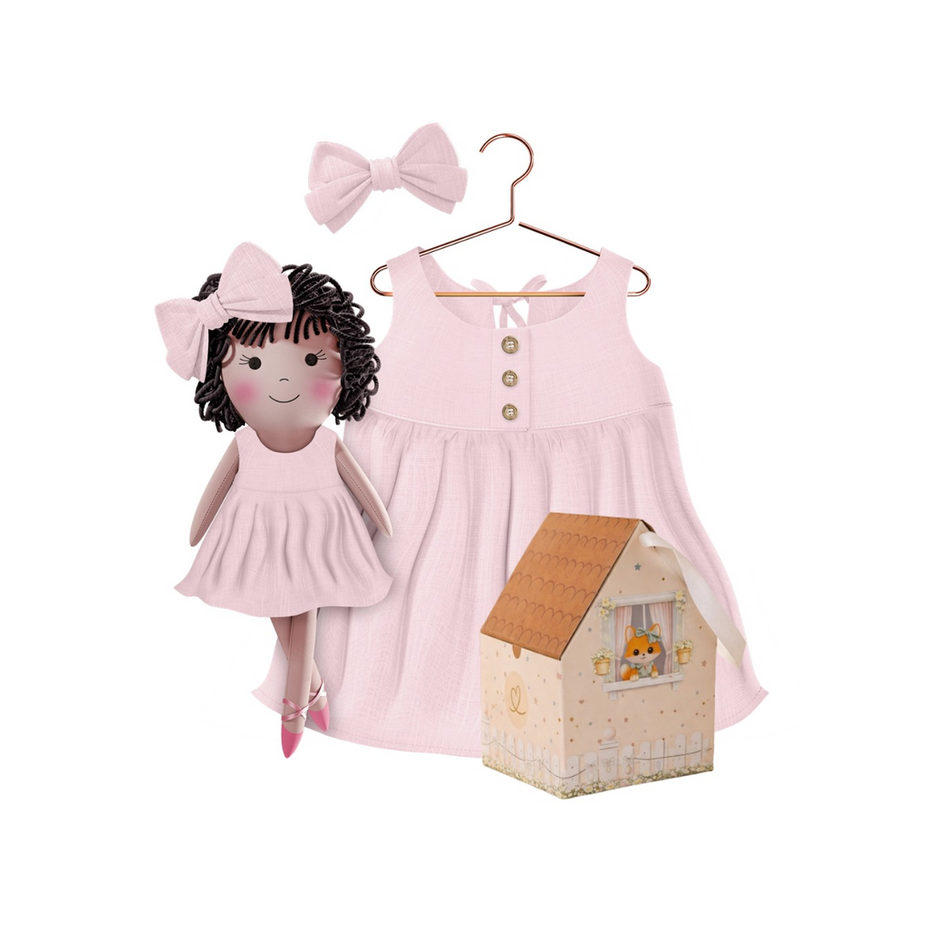 Kit Boneca Nelinha Liso Rosa