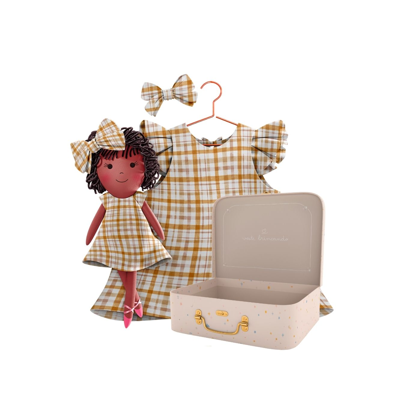 Kit Boneca Bella Xadrez + Petit Case