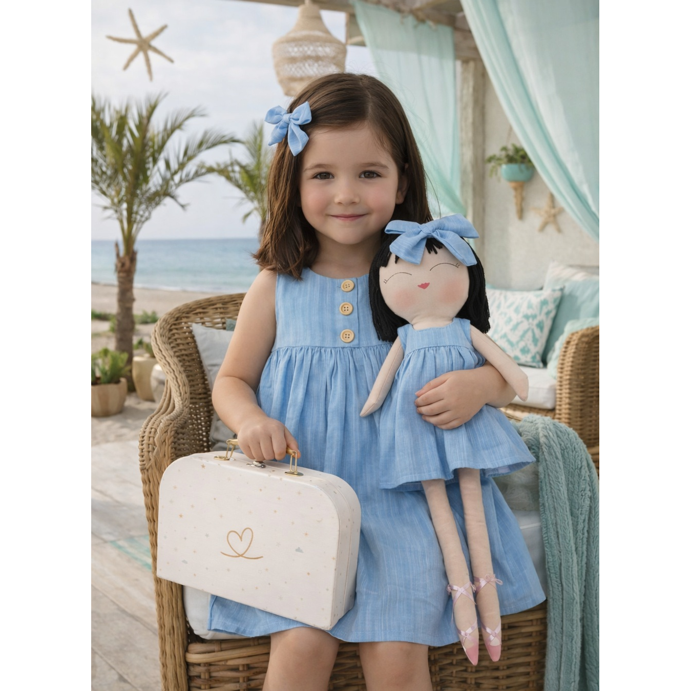 Kit Boneca Kika Liso Azul + Petit Case