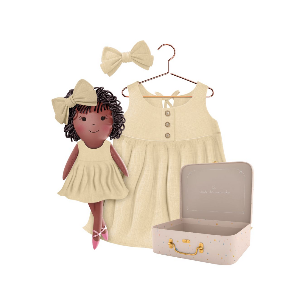 Kit Boneca Bella Liso Amarelo + Petit Case