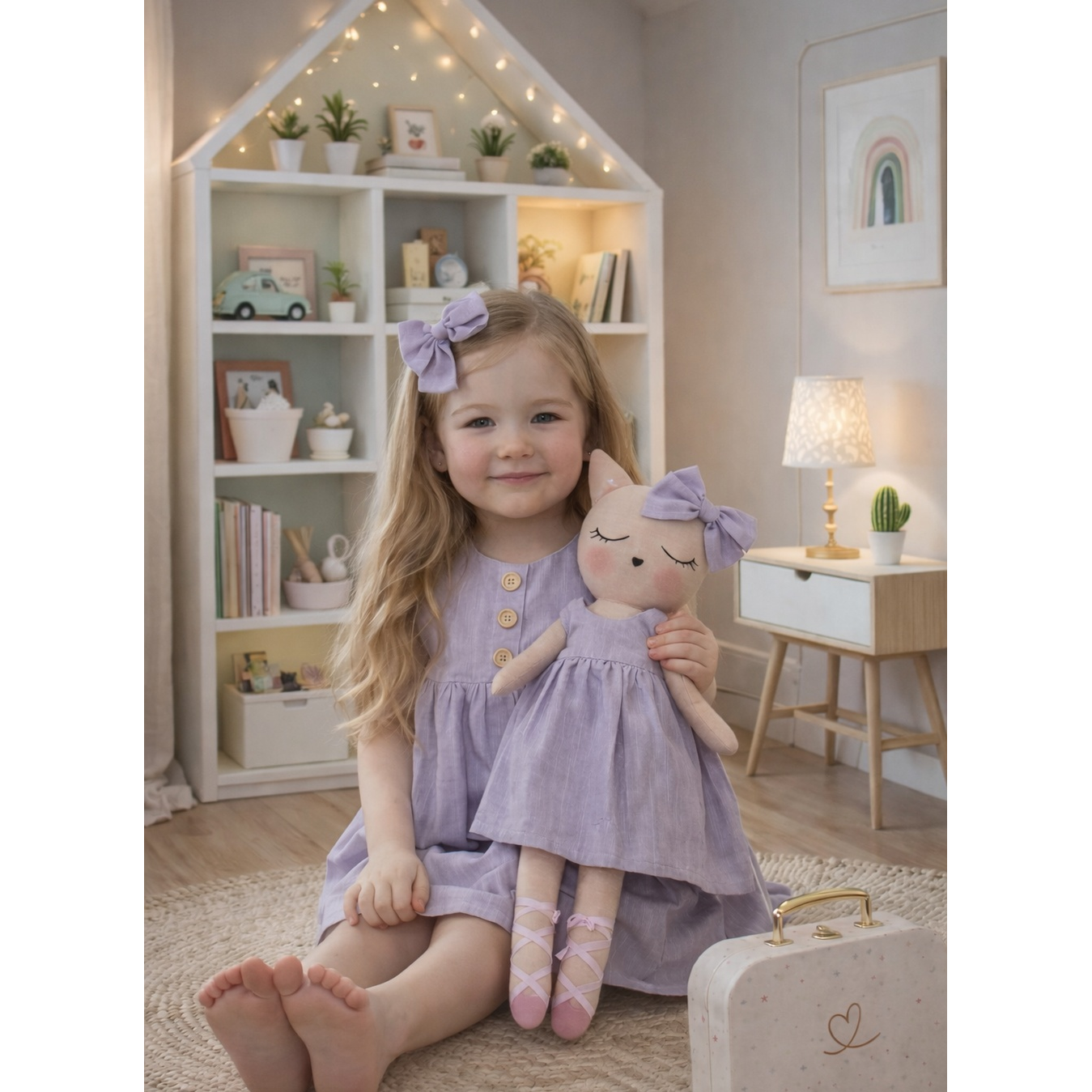Kit Boneca Gatinha Gabi Liso Lilas + Petit Case