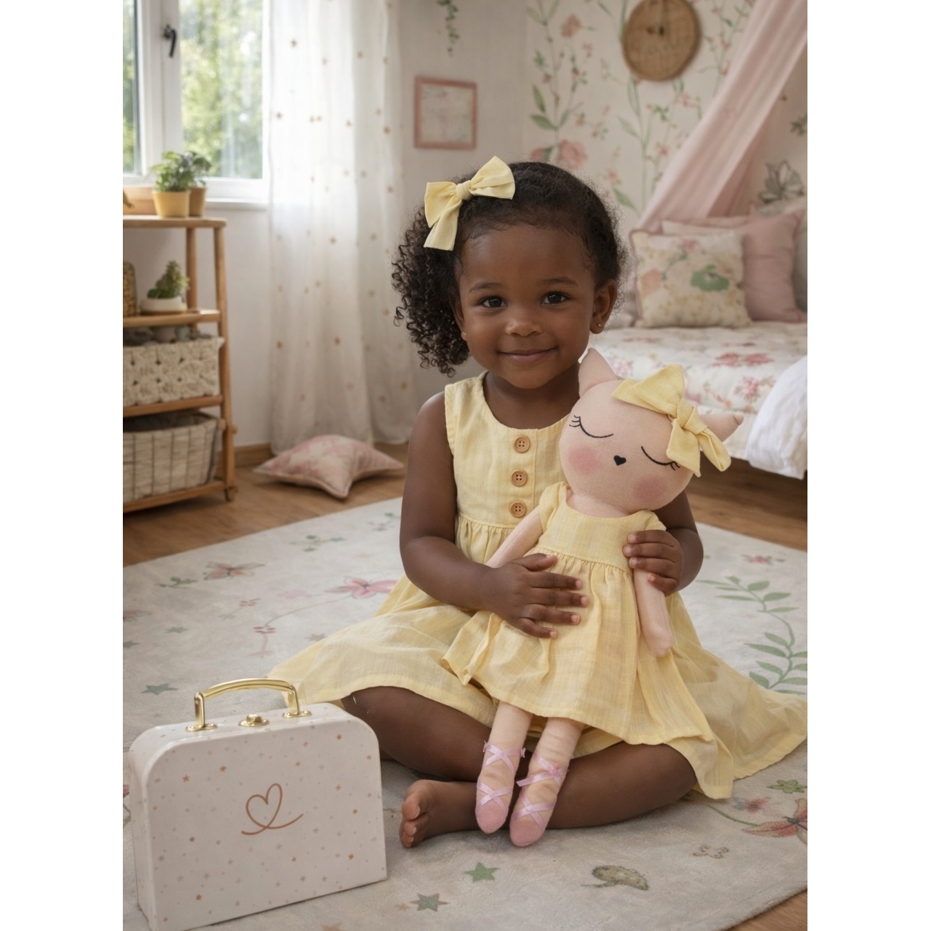 Kit Boneca Gatinha Gabi Liso Amarelo + Petit Case