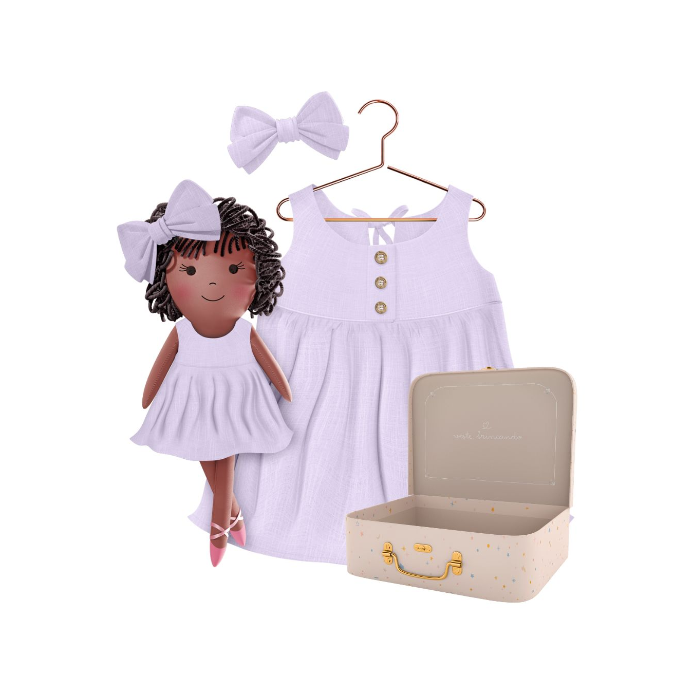 Kit Boneca Bella Liso Lilás + Petit Case