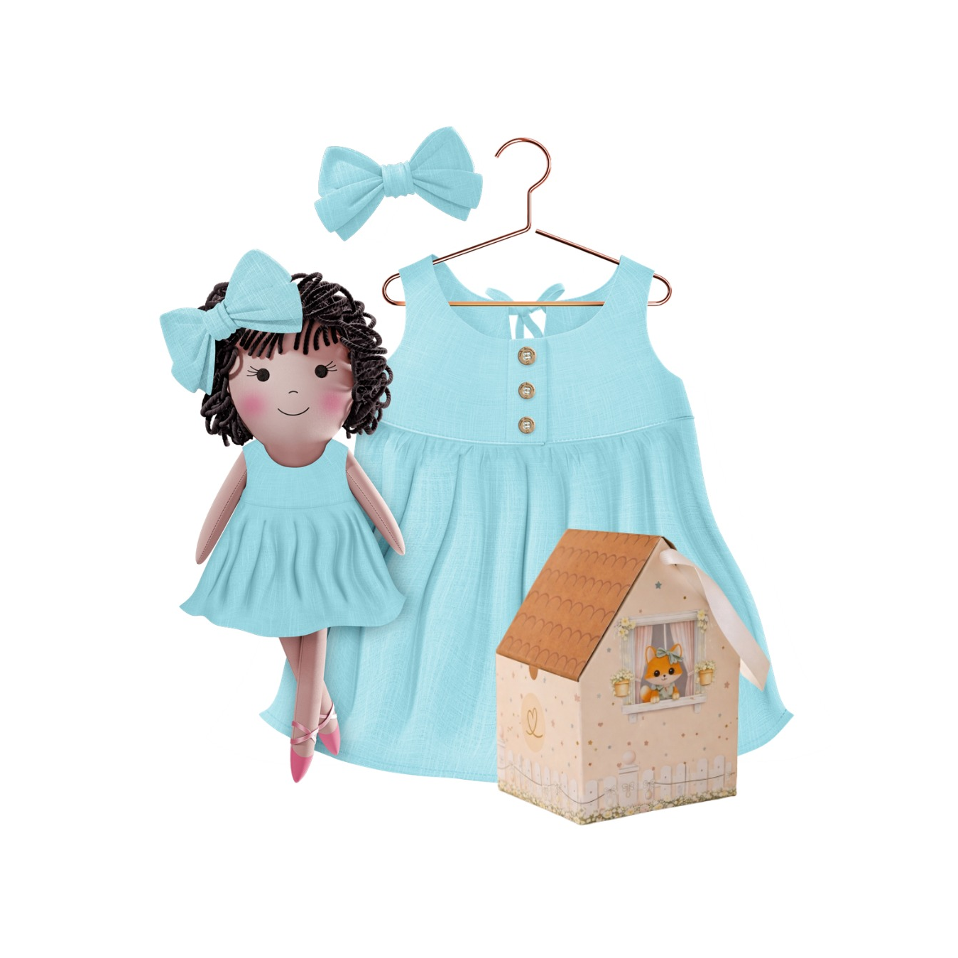 Kit Boneca Nelinha Liso Verde Água
