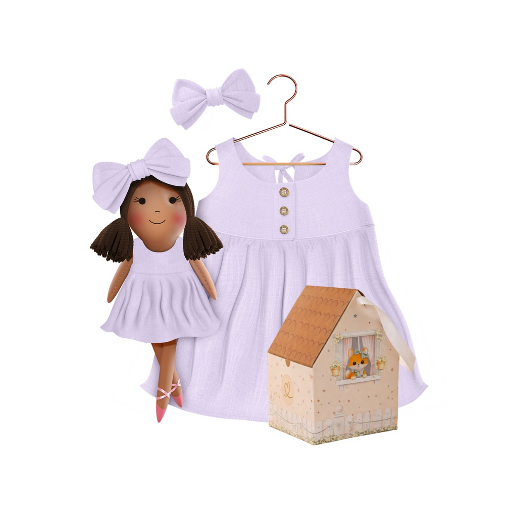 Kit Boneca Manu Liso Lilás