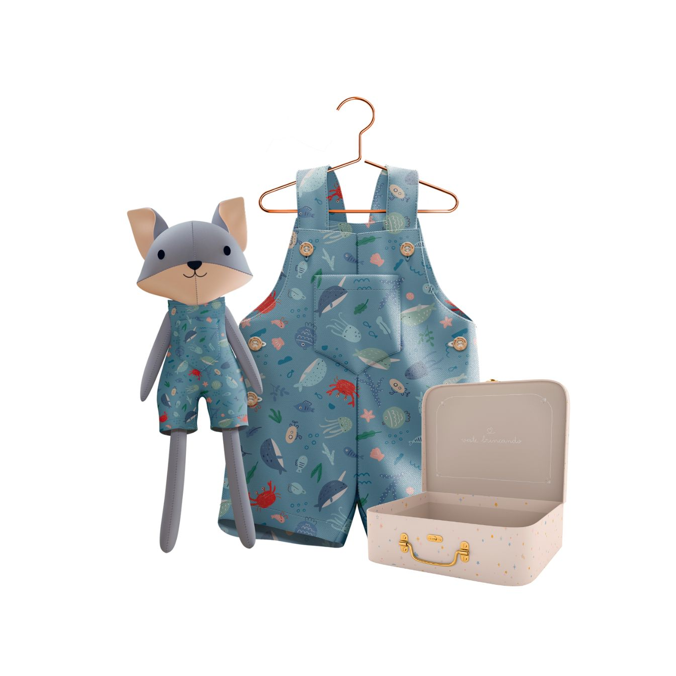 Kit Boneco Raposo Fundo do Mar + Petit Case