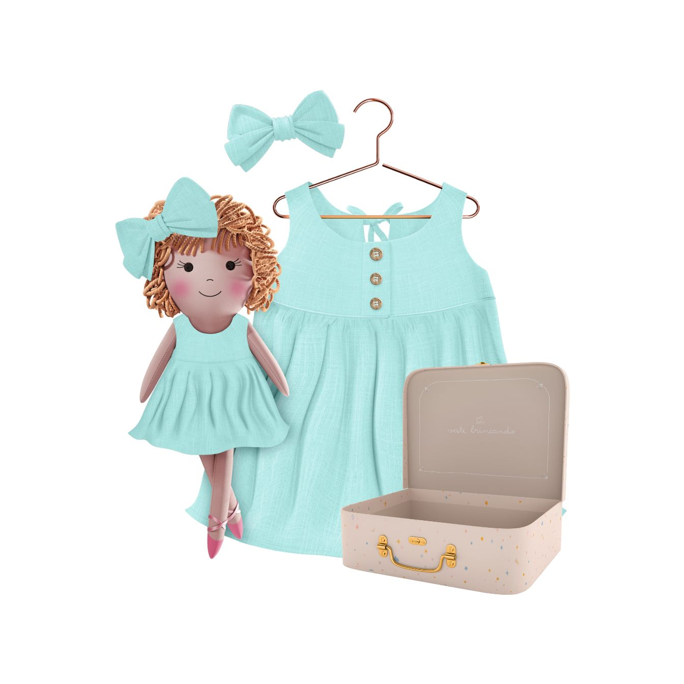 Kit Boneca Aninha Liso Verde + Petit Case