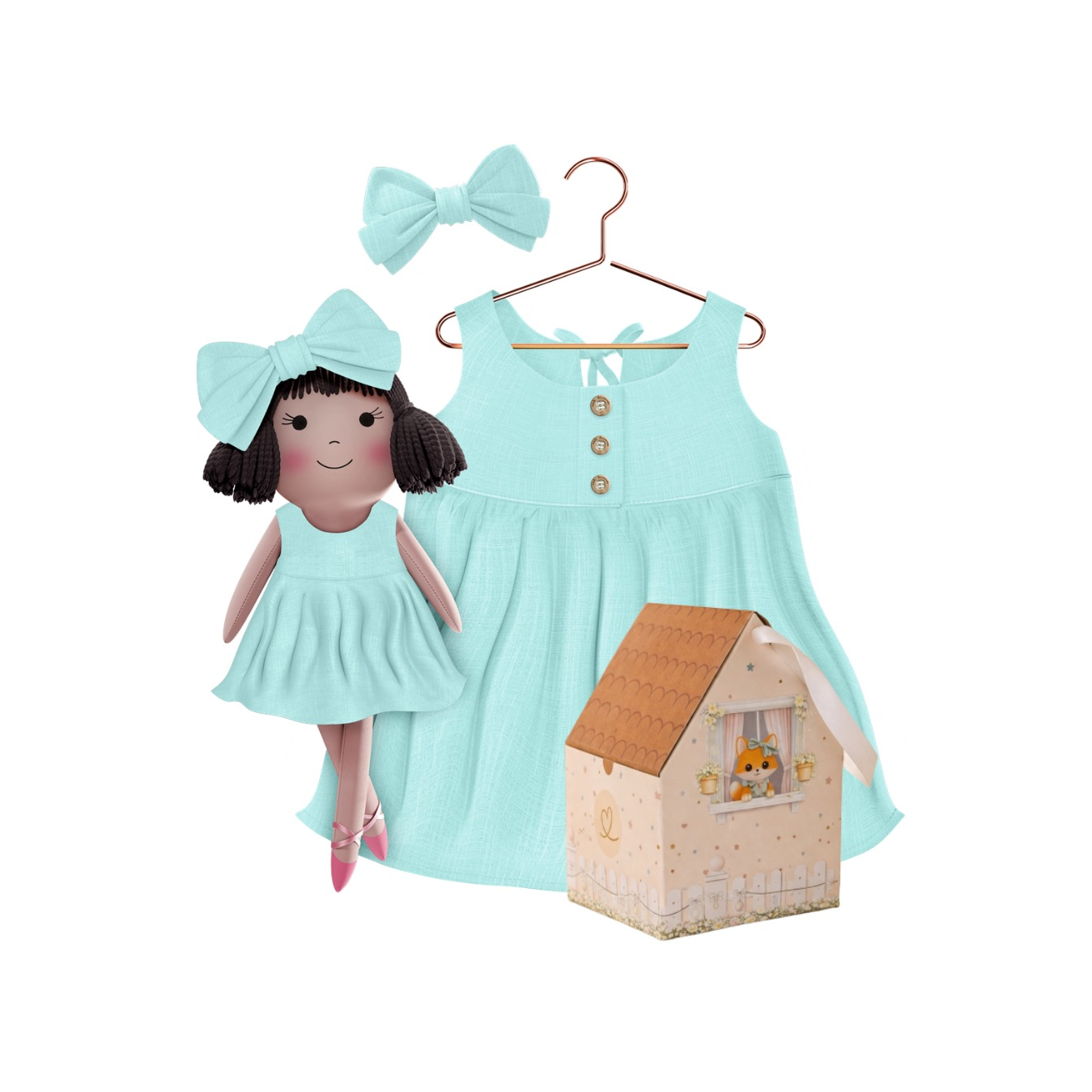 Kit Boneca Alice Liso Verde Água