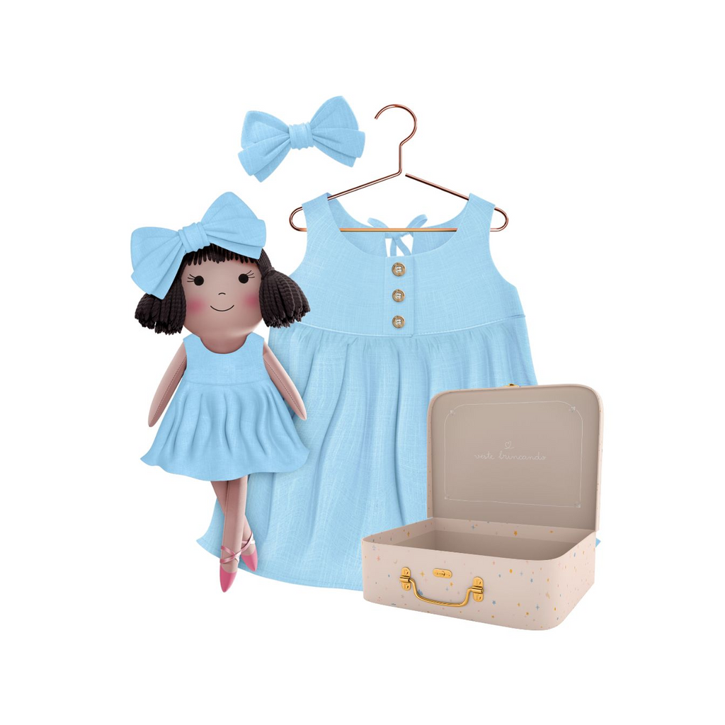 Kit Boneca Alice Liso Azul + Petit Case