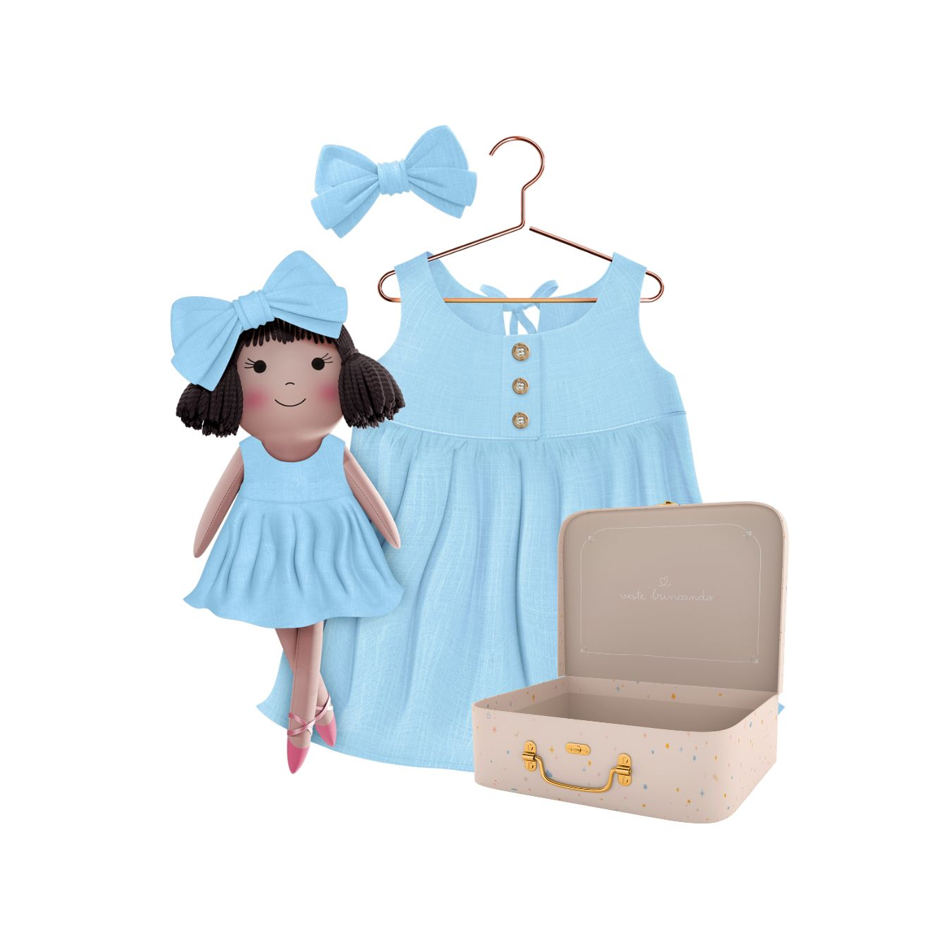 Kit Boneca Alice Liso Azul + Petit Case