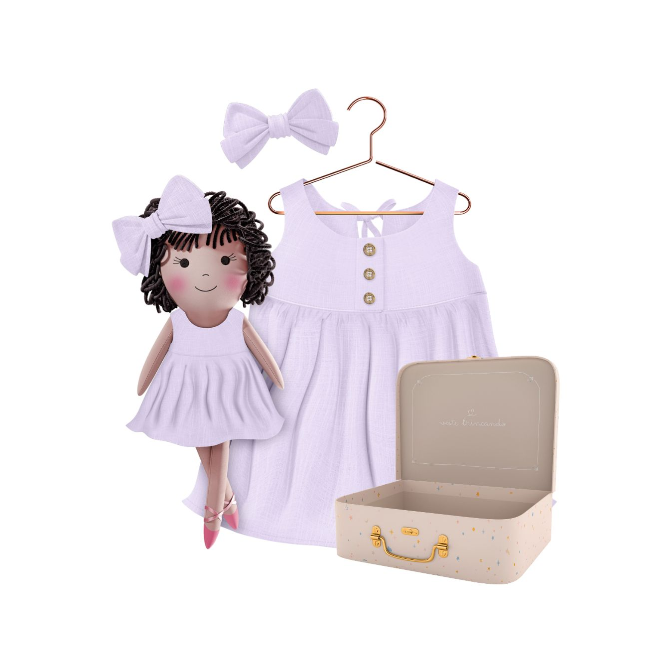 Kit Boneca Nelinha Liso Lilás+ Petit Case