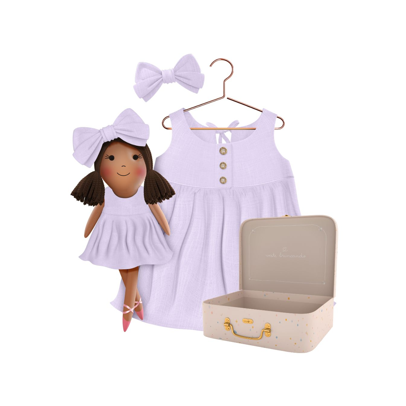 Kit Boneca Manu Liso Lilás + Petit Case