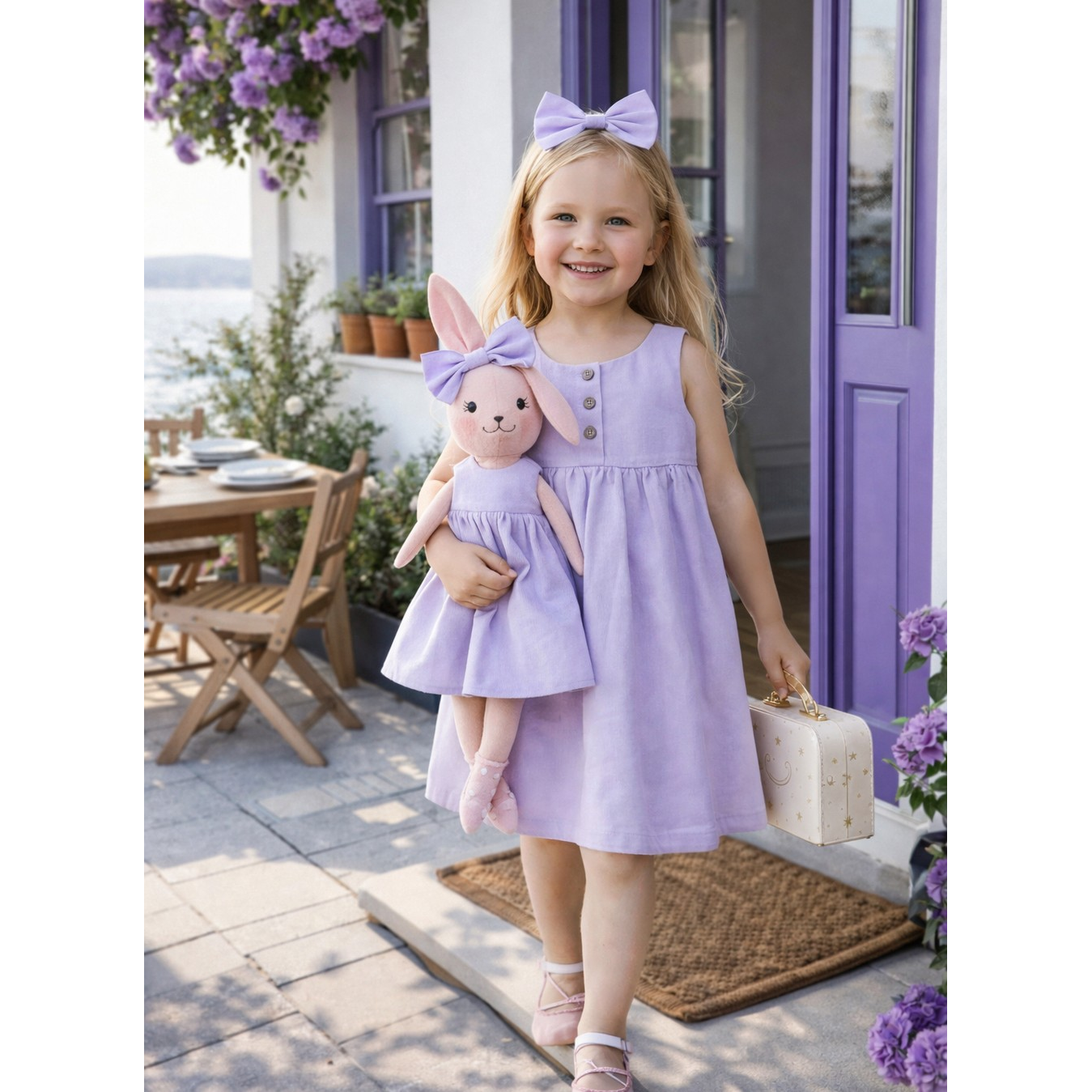 Kit Boneca Coelhinha Chloe Liso Lilas + Petit Case