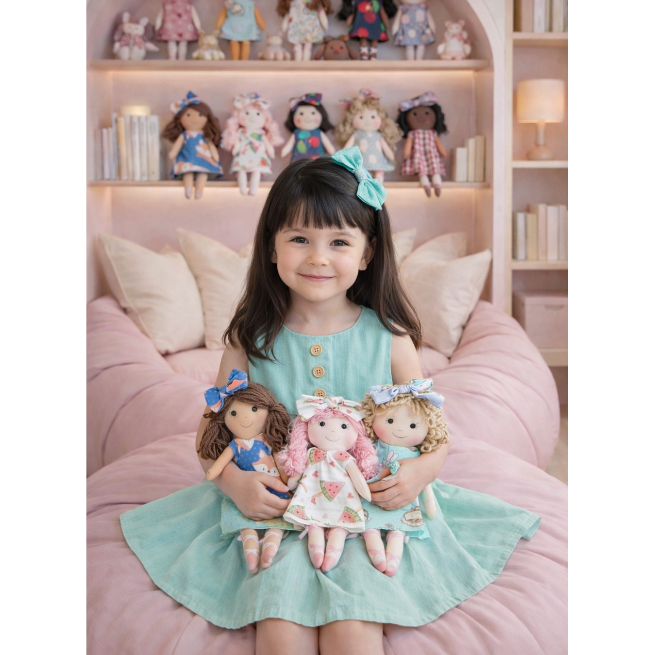 Kit Surpresa (3 bonecas minis sortidas) + Vestido e Laço Verde