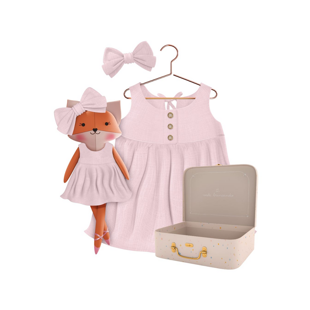 Kit Boneca Dona Raposa Liso Rosa + Petit Case