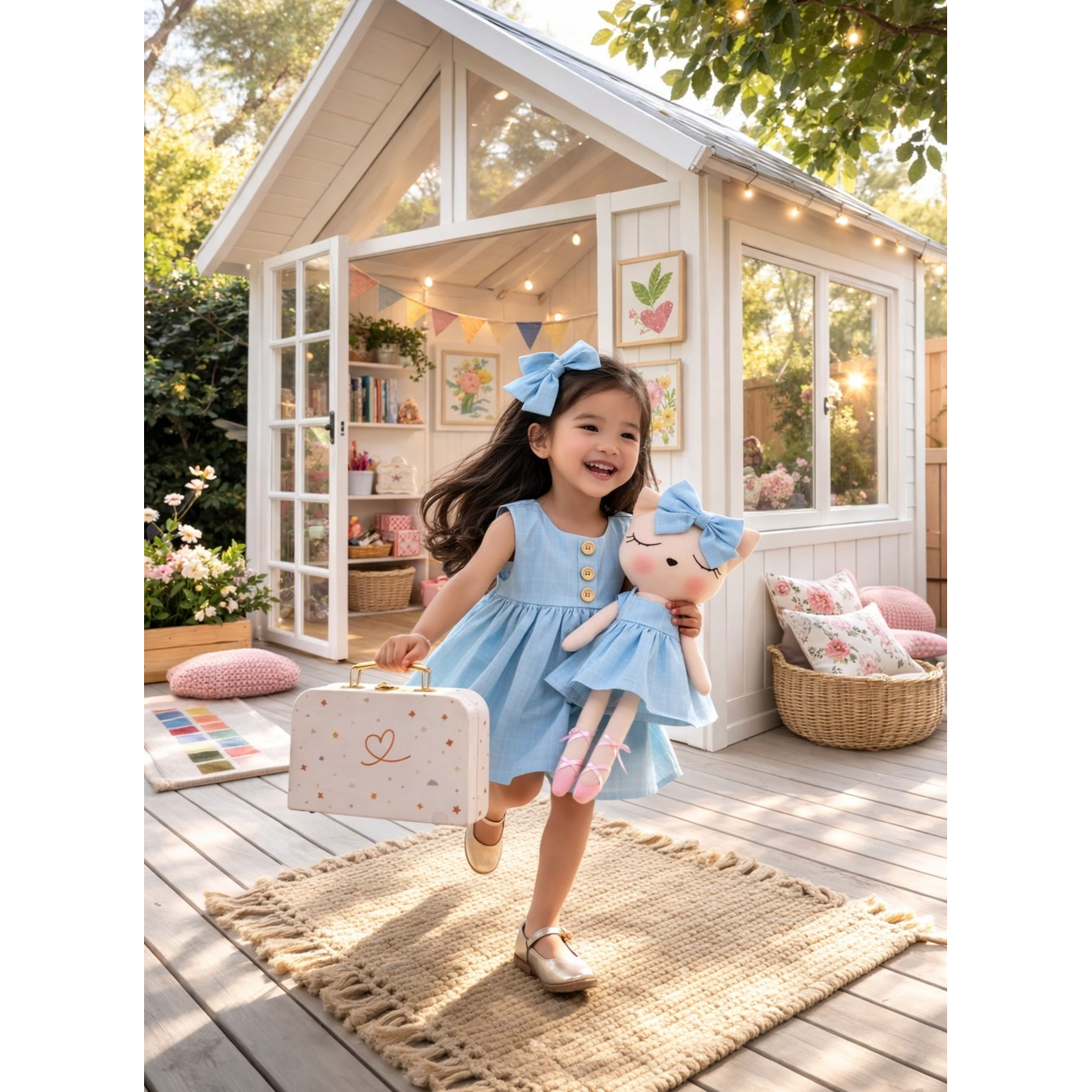 Kit Boneca Gatinha Gabi Liso Azul + Petit Case