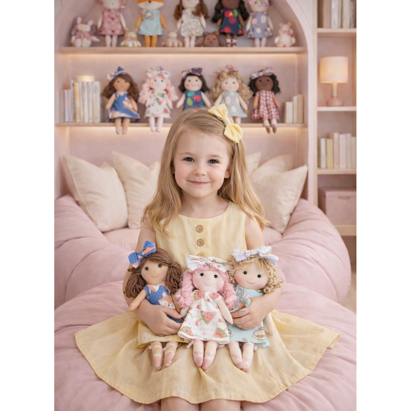Kit Surpresa (3 bonecas minis sortidas) + Vestido e Laço Amarelo