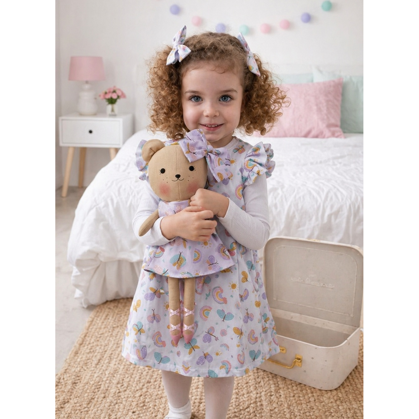 Kit Boneca Ursinha Mel Arco Iris+ Petit Case