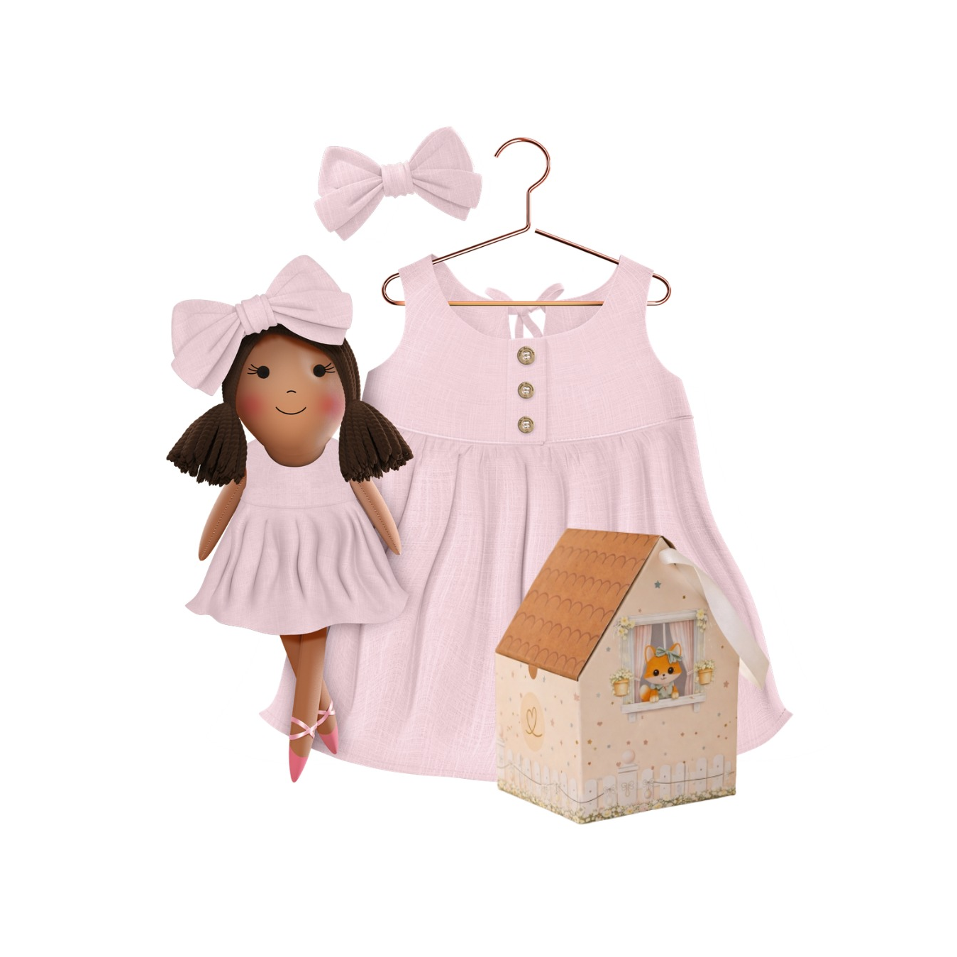 Kit Boneca Manu Liso Rosa
