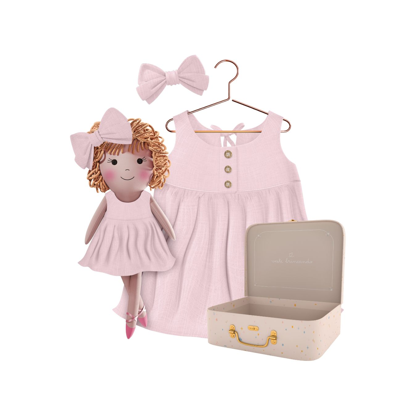 Kit Boneca Aninha Liso Rosa + Petit Case